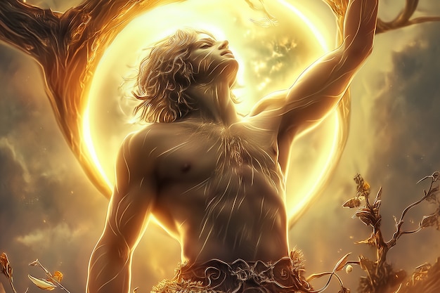 Free photo fantasy scene depicting the sun god's