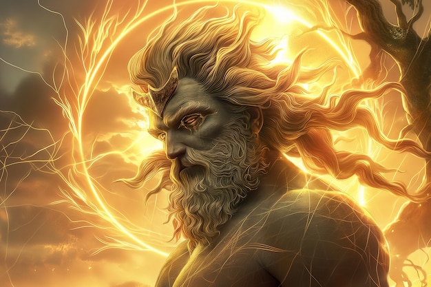 Free photo fantasy scene depicting the sun god's