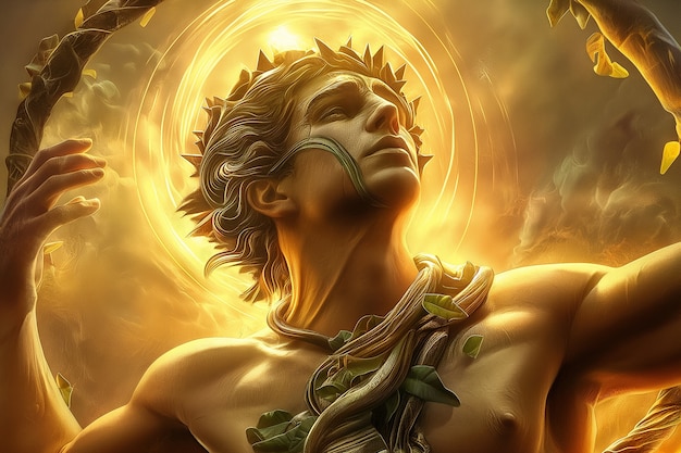 無料写真 太陽の神様を描いたファンタジーシーン