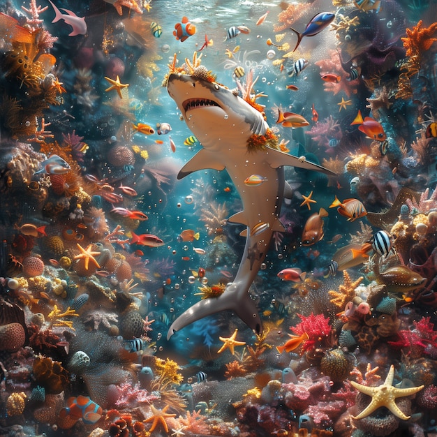 Free photo fantasy shark illustration in sea