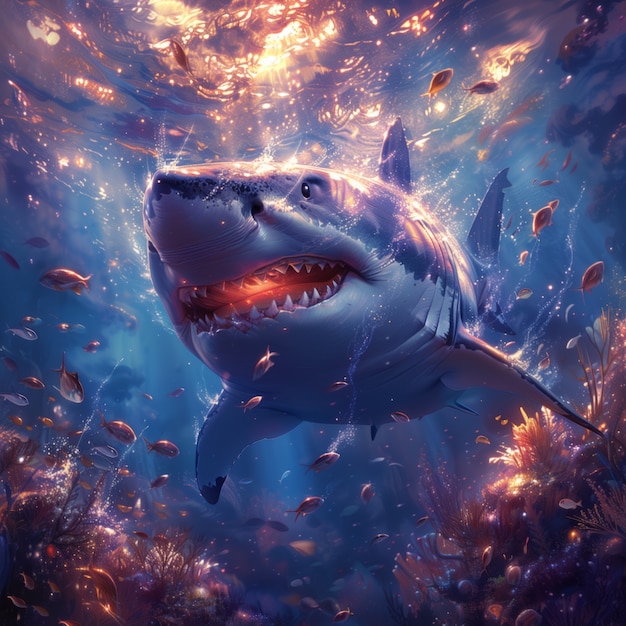 Free photo fantasy shark illustration in sea