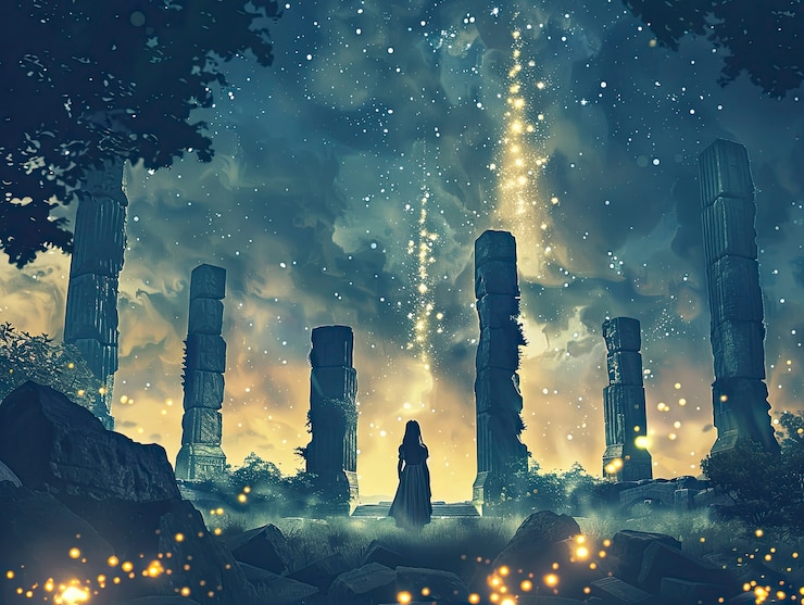 Free Photo fantasy shooting star landscape at night