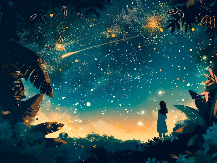Free Photo fantasy shooting star landscape at night