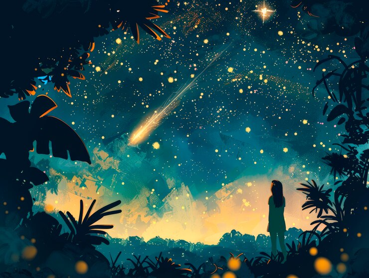 Free Photo fantasy shooting star landscape at night