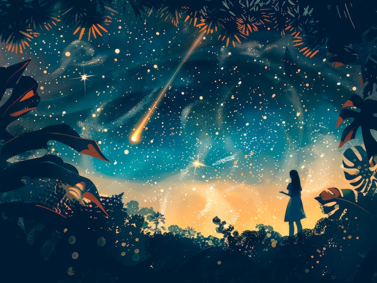 Free Photo fantasy shooting star landscape at night