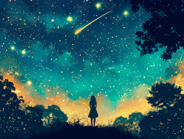 Foto gratuita paesaggio fantastico di stelle cadenti di notte