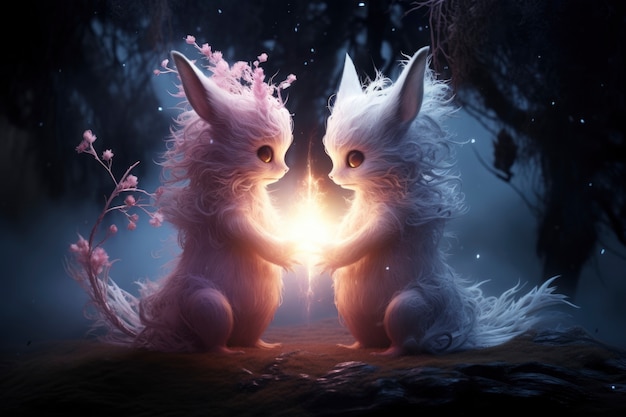 Fantasy style animals being in love