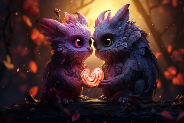 Fantasy style animals being in love