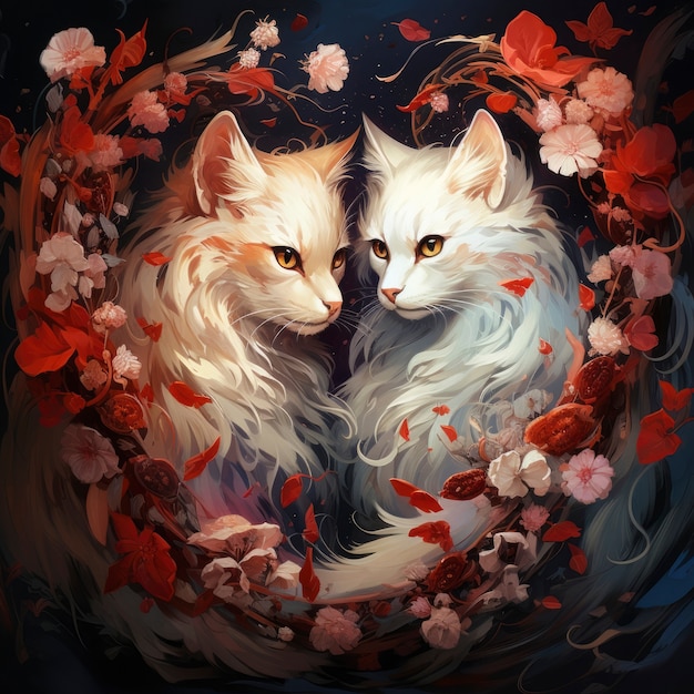 Fantasy style animals being in love