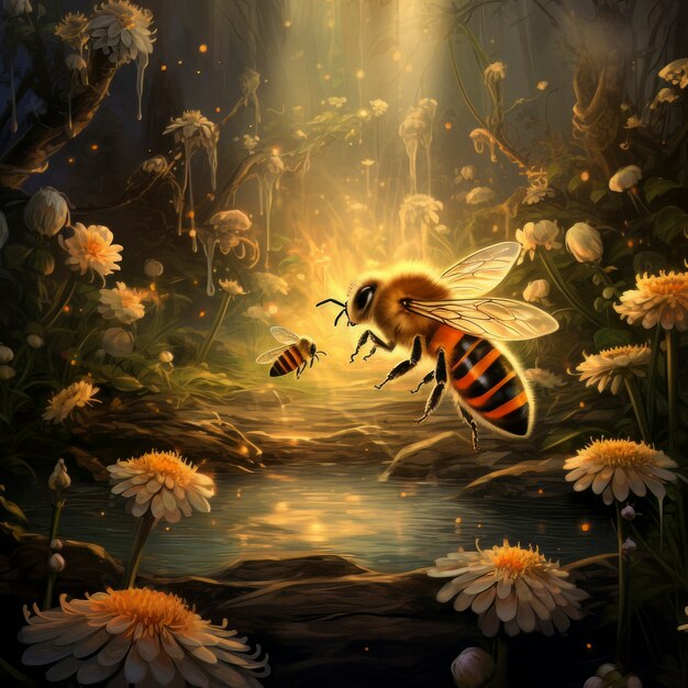 自然の中でファンタジースタイルのミツバチ