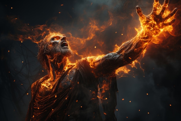 Free photo fantasy style character on  fire