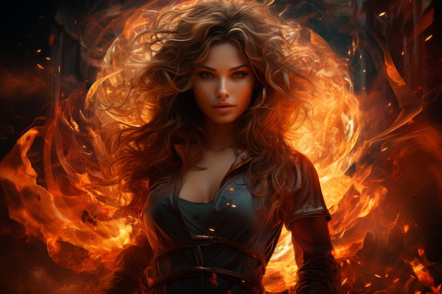 Foto gratuita personaggio in stile fantasy in fiamme