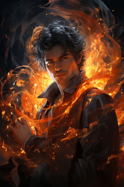 Free photo fantasy style character on  fire