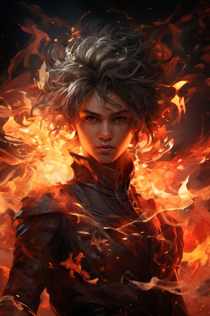 Free photo fantasy style character on  fire