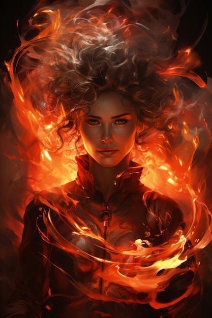 Foto gratuita personaggio in stile fantasy in fiamme