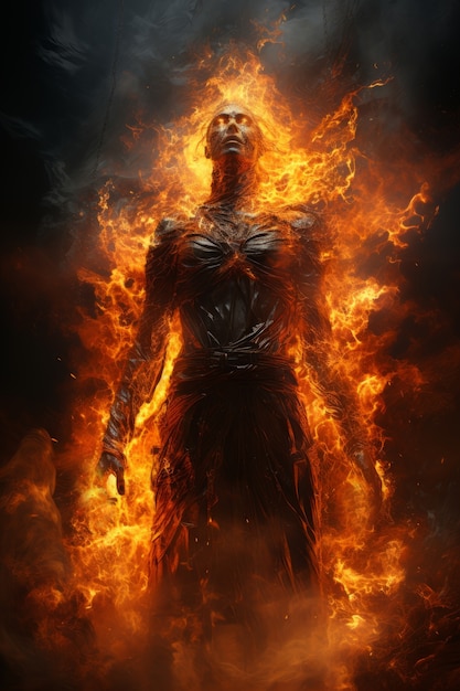 Бесплатное фото Фантастический персонаж в огне