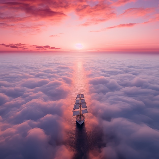 Free photo fantasy style clouds and boat