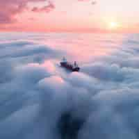 Free photo fantasy style clouds and boat