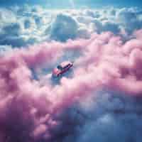 Free photo fantasy style clouds and car