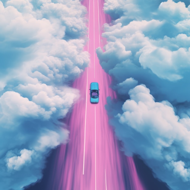 Fantasy style clouds and car