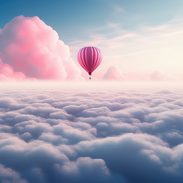 Free photo fantasy style clouds and hot air balloon