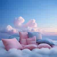 Foto gratuita nuvole in stile fantasia e cuscino