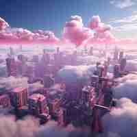 Бесплатное фото Облака в стиле фантазии с городом