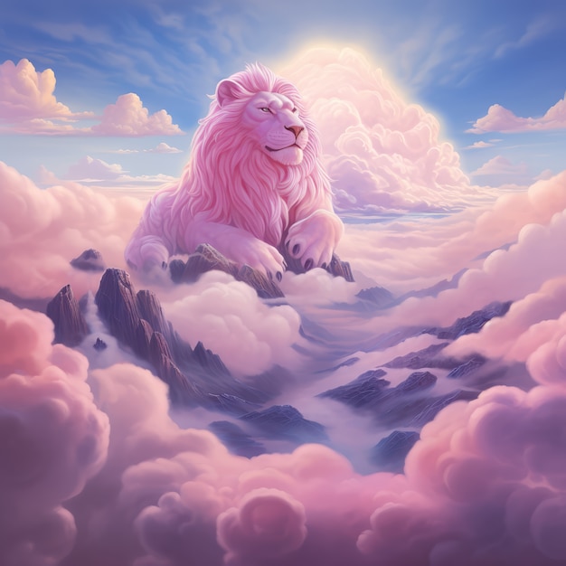 Free photo fantasy style clouds with  lion