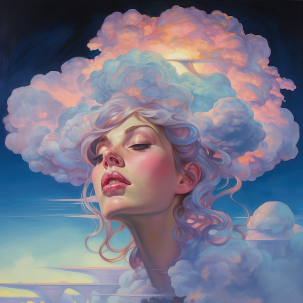 ファンタジースタイルの雲と女性
