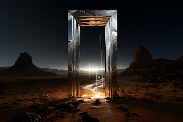 Free photo fantasy style entryway or door with desert landscape