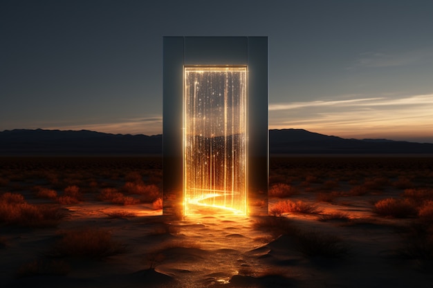 ファンタジースタイルの入り口やドアで 砂漠の風景が描かれています