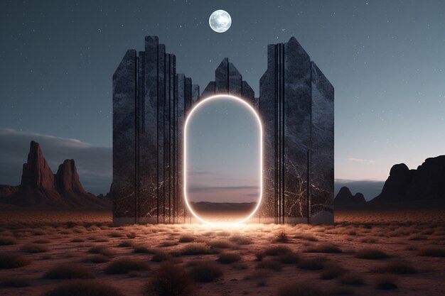 ファンタジースタイルの入り口やドアで 砂漠の風景が描かれています