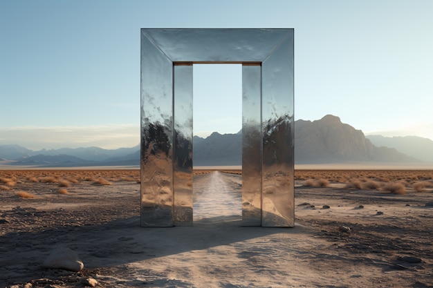 Free photo fantasy style entryway or door with desert landscape