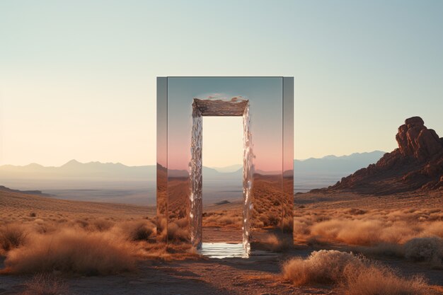 Free photo fantasy style entryway or door with desert landscape