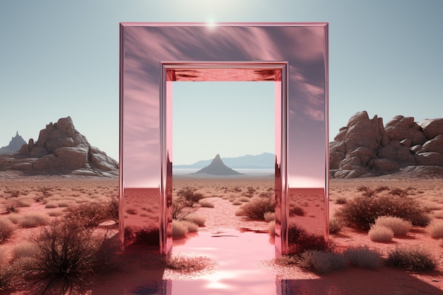 Free photo fantasy style entryway or door with desert landscape