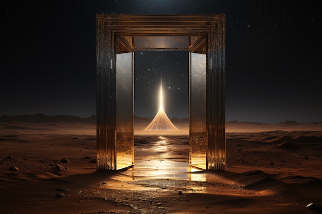 Free photo fantasy style entryway or door with desert landscape