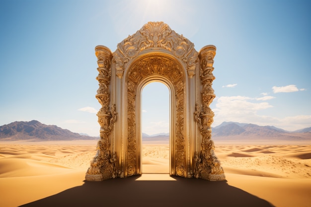 Free photo fantasy style entryway or door with desert landscape