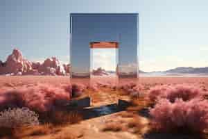 Бесплатное фото Вход или дверь в стиле фэнтези с пустынным пейзажем.