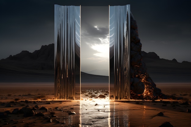 Free photo fantasy style gateway or portal with desert landscape