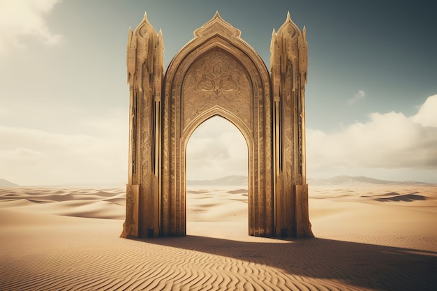 Free photo fantasy style gateway or portal with desert landscape