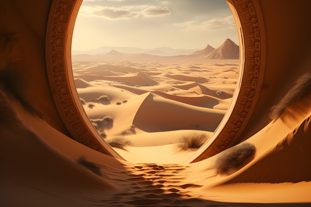 Free photo fantasy style gateway or portal with desert landscape