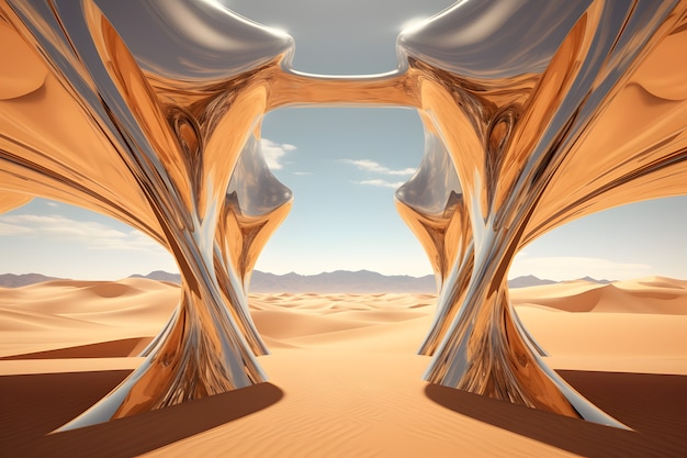 Free photo fantasy style gateway or portal with desert landscape