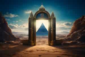 Free photo fantasy style gateway or portal with desert landscape