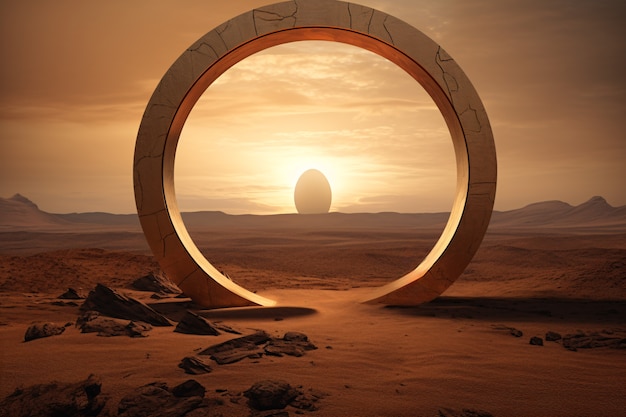 Free photo fantasy style gateway or portal with desert landscape