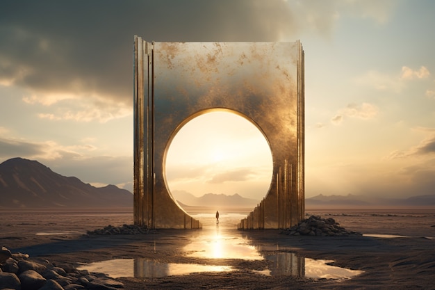 Free photo fantasy style gateway or portal with desert landscape