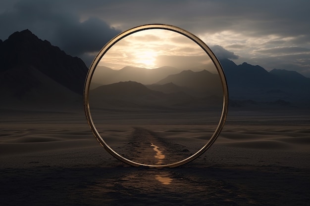 Free photo fantasy style gateway or portal with desert landscape