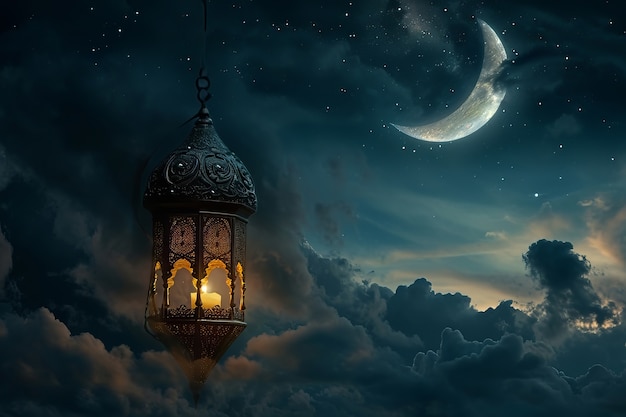 무료 사진 이슬람 라마단 축하를 위한 판타지 스타일의 등불