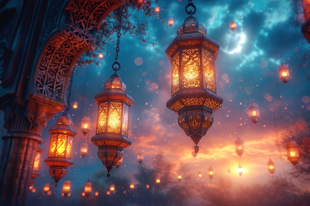 Foto gratuita lanterna in stile fantasy per la celebrazione islamica del ramadan