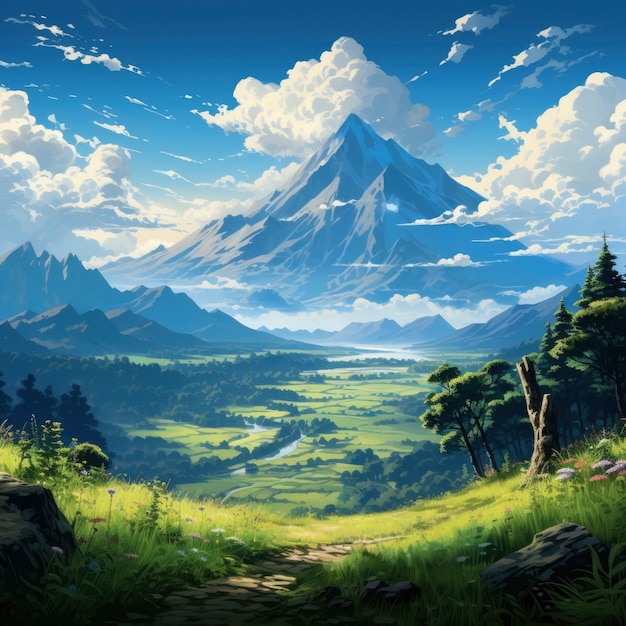 無料写真 山の風景を描いたファンタジースタイルのシーン