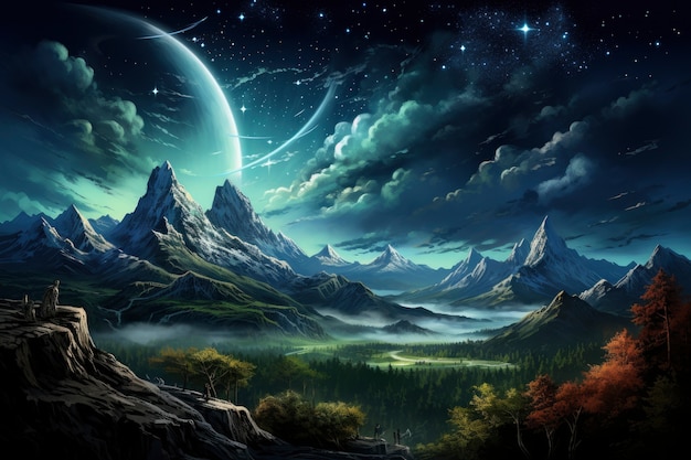 Fantasy style scene with mountains landscape